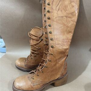 Vintage 1970’s Dingo Lace Up Leather Gum Sole Tall Campus Boots 5.5